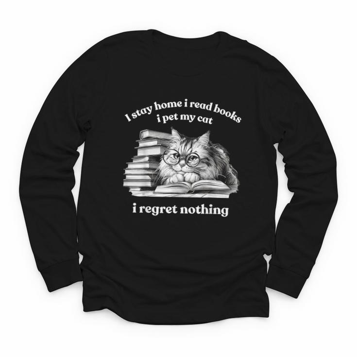Retro I Stay Home I Read Books I Pet My Cat I Regret Nothing Youth Long Sleeve Tee