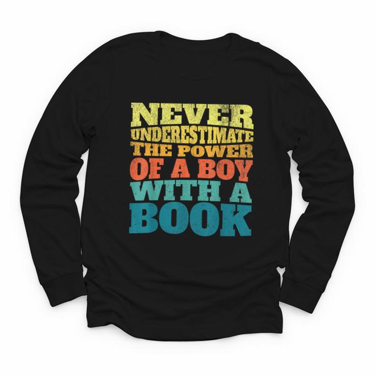 Retro Never Underestimate The Power Of a Boy With a Book Youth Long Sleeve Tee