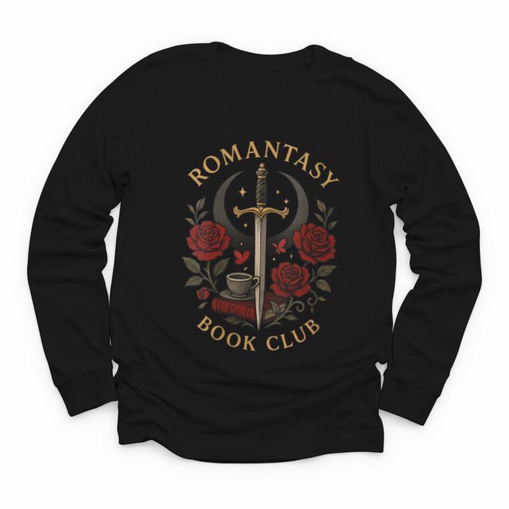 Romantasy Book Club Coffee Sword Roses Youth Long Sleeve Tee