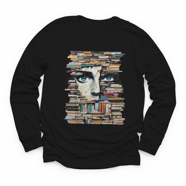 RtY Book Man Graphic Eyes Colorful Art Small Youth Long Sleeve Tee