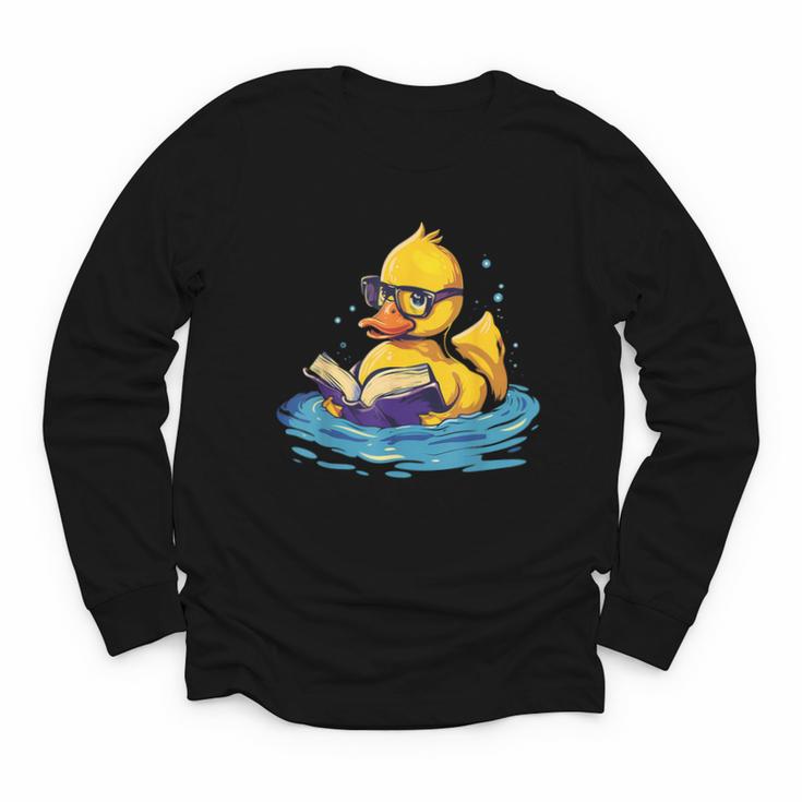 Rubber Duck Reading Book Swim Rubber Duckling Rubber Duckie Youth Long Sleeve Tee