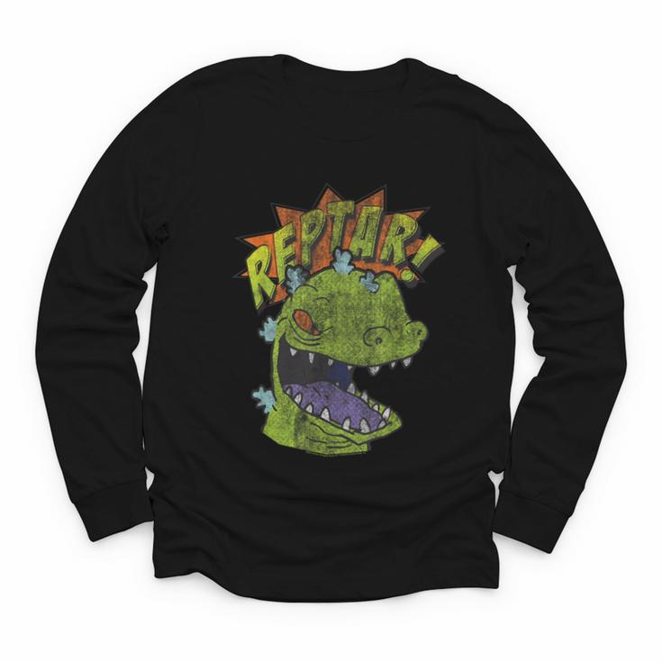 Rugrats Reptar Distressed Comic Book Style Cartoon Youth Long Sleeve Tee