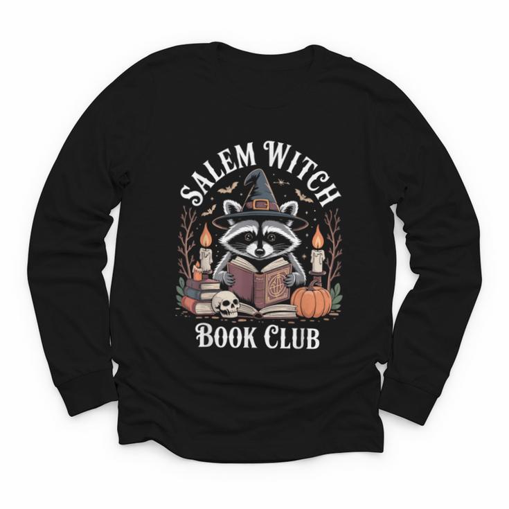 Salem Witch Book Club Raccoon Halloween Youth Long Sleeve Tee