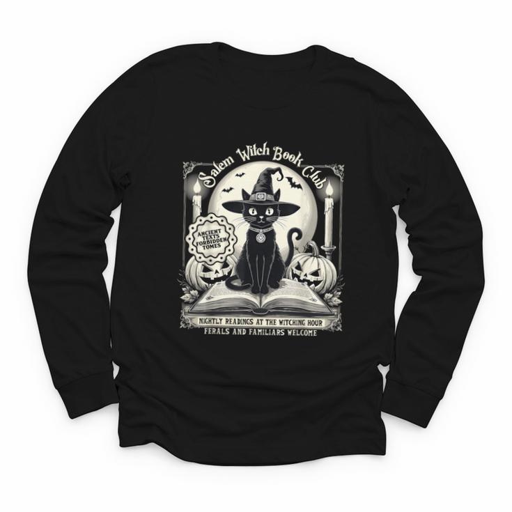 Salem Witch Book Club Vintage Halloween Cat Book Lover Youth Long Sleeve Tee