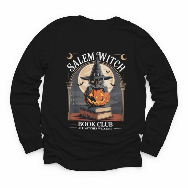 Salem Witch Book Club All Witches Welcome Halloween Reading Youth Long Sleeve Tee