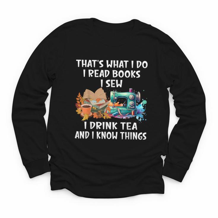Sewing Reading Books Drinking Tea Sew Sewist Youth Long Sleeve Tee