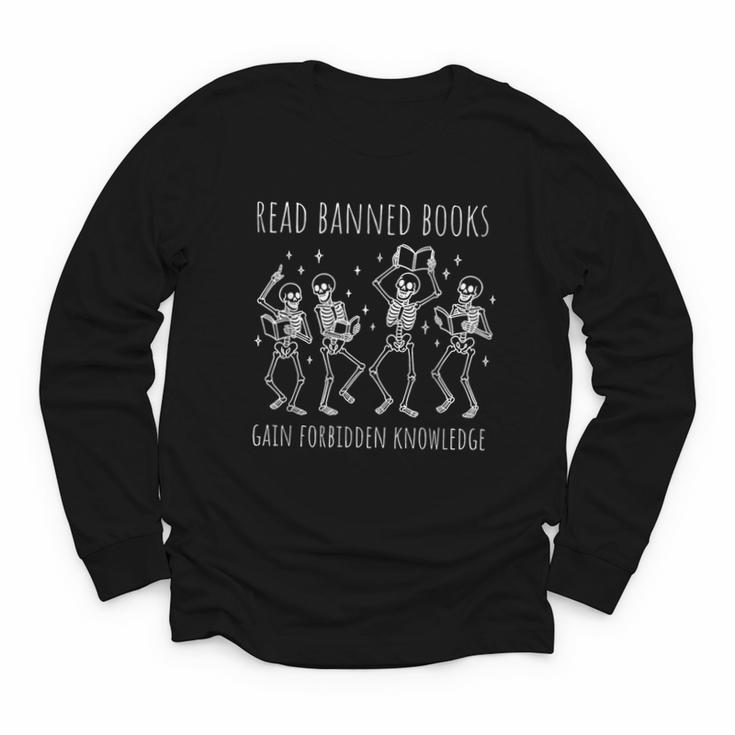 Skeleton Read Banned Books Gain Forbidden Knowledge Youth Long Sleeve Tee