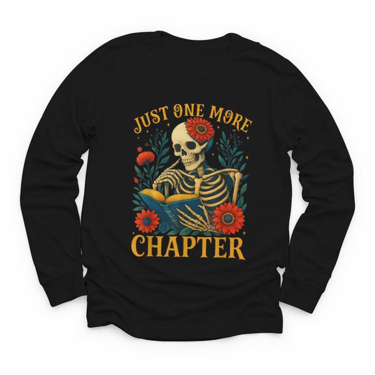 Skeleton Read Book Just One More Chapter Floral Book Lover Youth Long Sleeve Tee