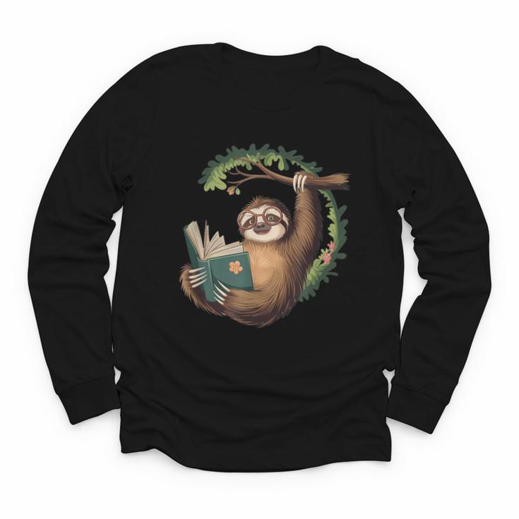 Sloth Reading a Book Lazy Sloth Bookworm Youth Long Sleeve Tee
