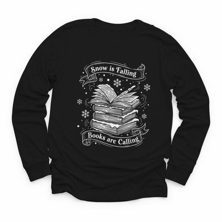 Snow Is Falling Books Are Calling Winter Reading Youth Long Sleeve Tee