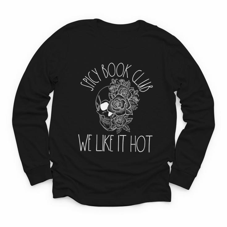 Spicy Book Club Women Dark Romance Lover Bookish Skeleton Youth Long Sleeve Tee