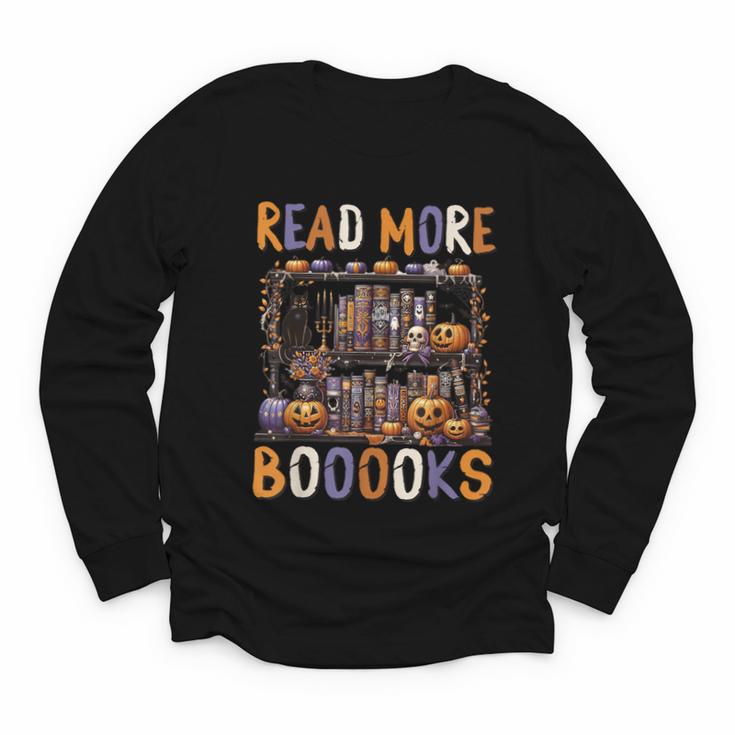Spooky Halloween Bookshelf Bookcase Read More Books Youth Long Sleeve Tee