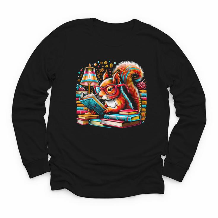 Squirrel Reading a Book Lover Bookworm Youth Long Sleeve Tee