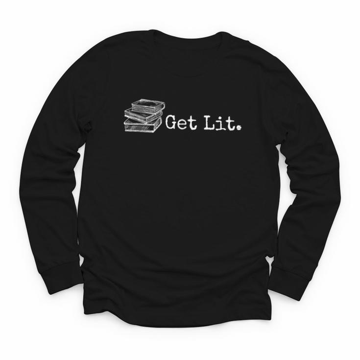 Stack Of Books Get Lit Book Reading Reader Youth Long Sleeve Tee