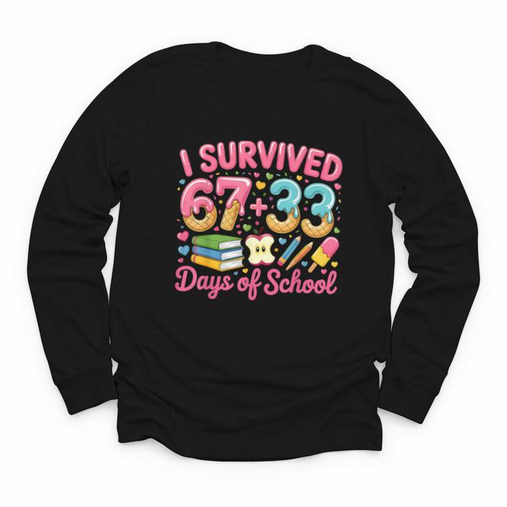 Survived 67 Days Of School Ice Cream Drip Apple Pencil Book Youth Long Sleeve Tee