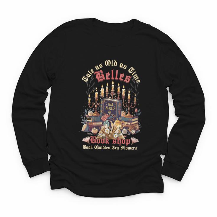 Tale As Old As Time Belles Book Shop Book Candles Tea Flower Youth Long Sleeve Tee