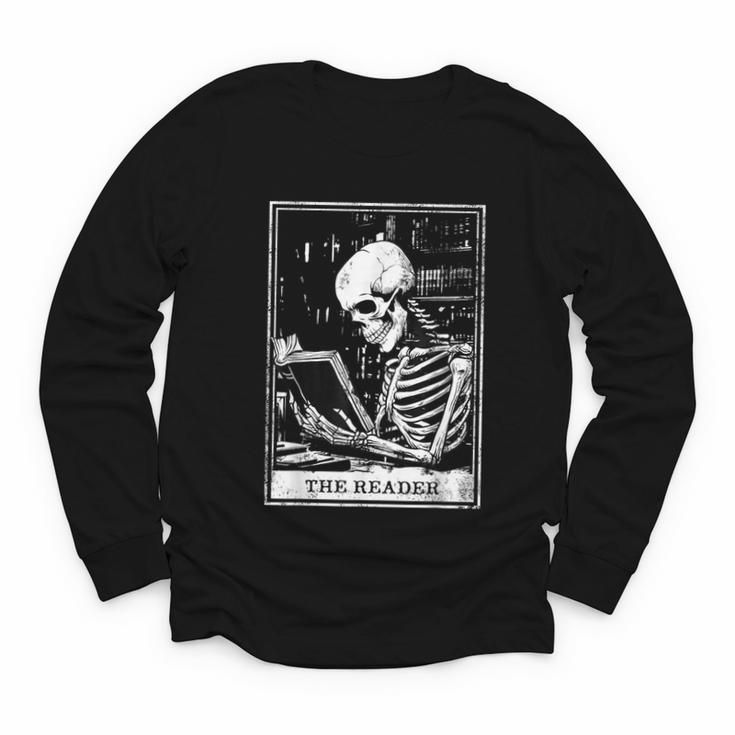 Tarot Card Shirt The Reader Tarot Skeleton Reading Book Youth Long Sleeve Tee