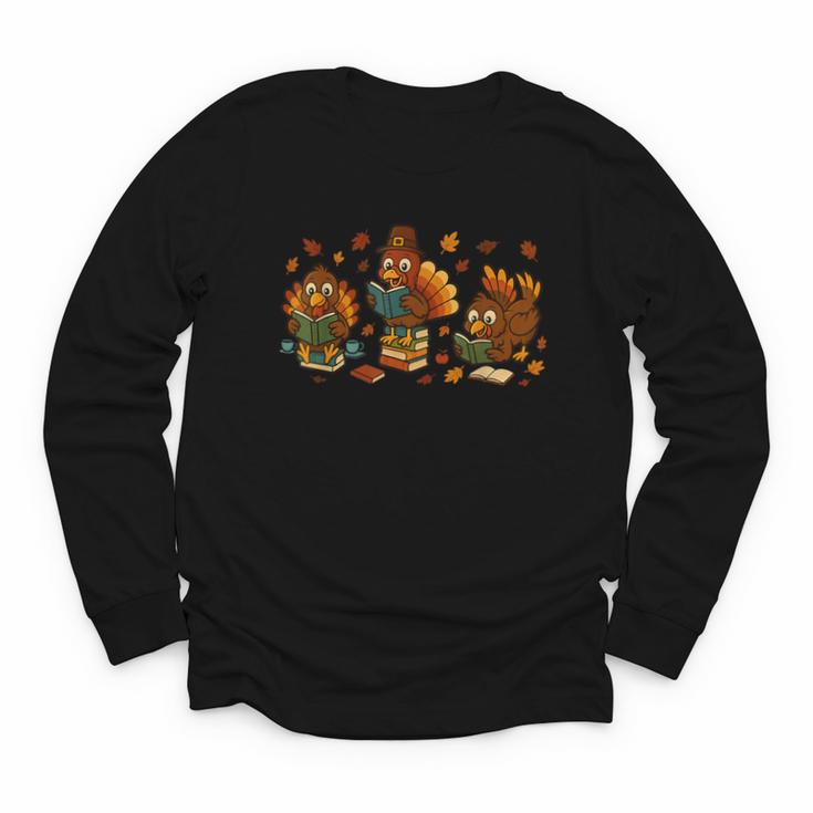 Teacher Fall Thanksgiving Turkey Reading Books Lovers Youth Long Sleeve Tee