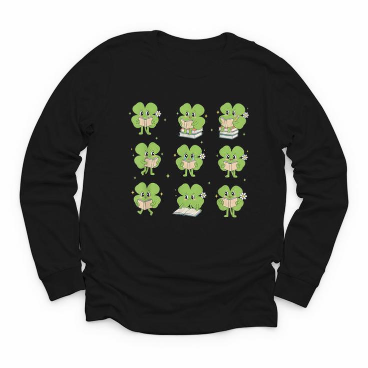 Teacher Reading Shamrock St Patrick’s Day Book Lover Kids Youth Long Sleeve Tee