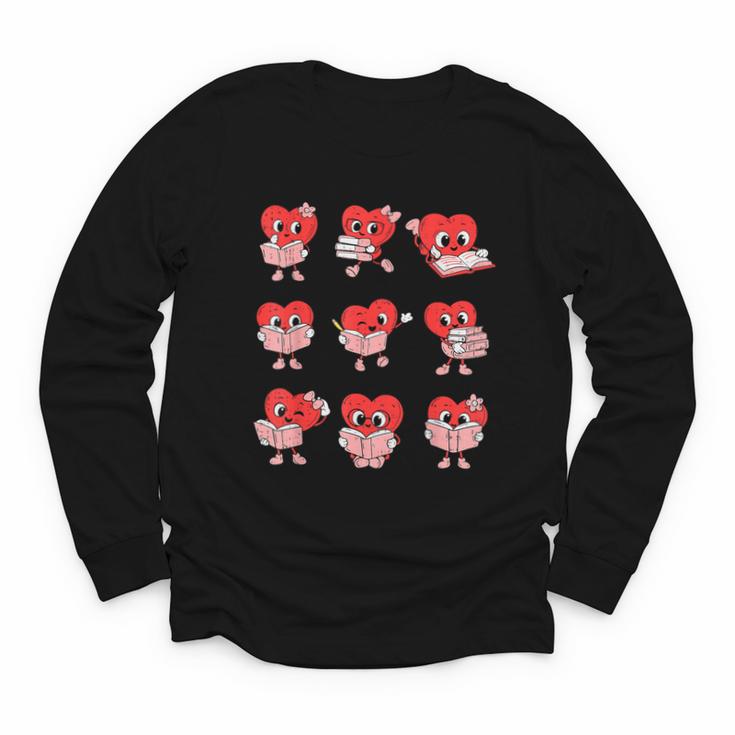 Teacher Valentines Day Reading Book Lover Bookworm Library Youth Long Sleeve Tee