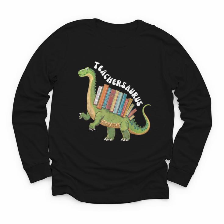 Teachersaurus Dinosaur Teachers Dino Reading Book Librarian Youth Long Sleeve Tee