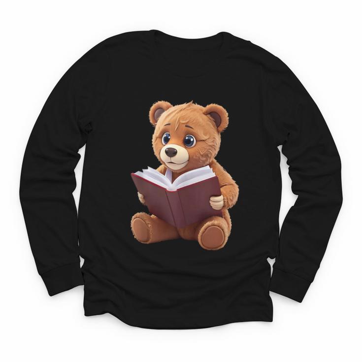 Teddy Bear Reading a Book Youth Long Sleeve Tee