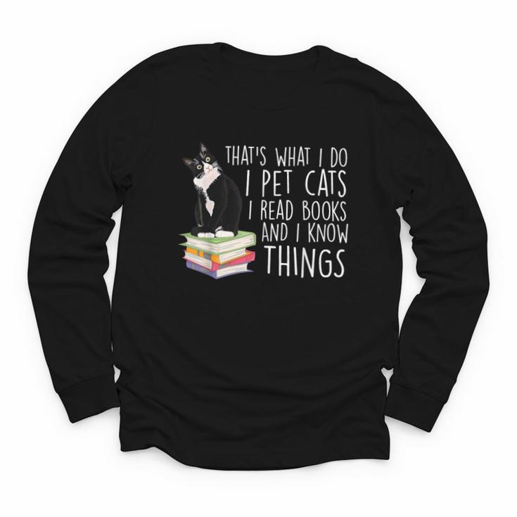 That's What I Do I Pet Cat I Read Books Tuxedo Cat Bookworm Youth Long Sleeve Tee
