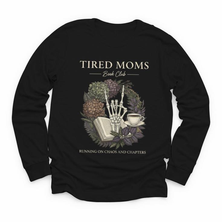 Tired Moms Book Club Dark Floral Coffee Skeleton Youth Long Sleeve Tee