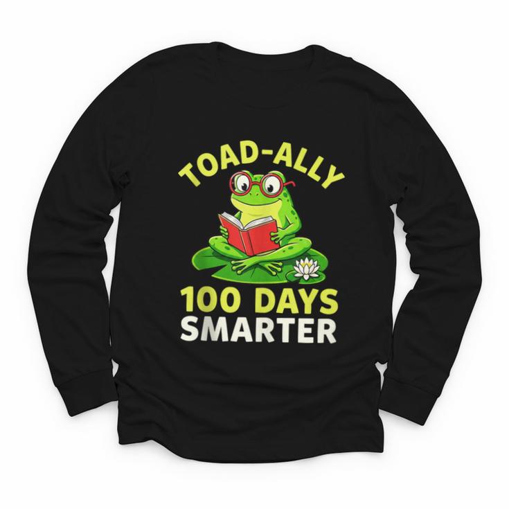 Toad-Ally 100 Days Smarter Frog Reading Book 100 School Day Youth Long Sleeve Tee