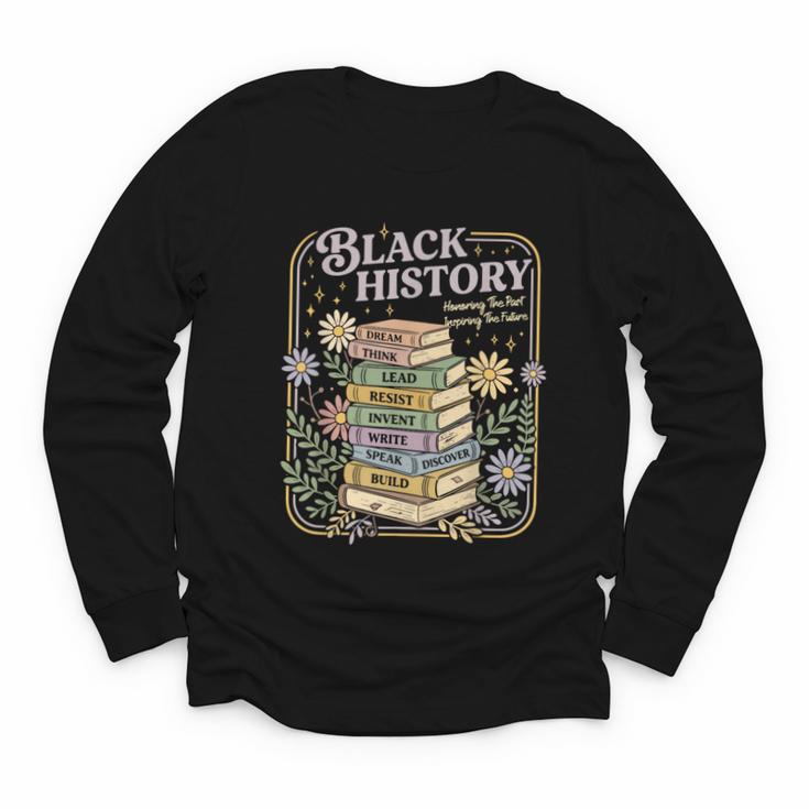 History Month Books Retro Black African Teacher Women Youth Long Sleeve Tee