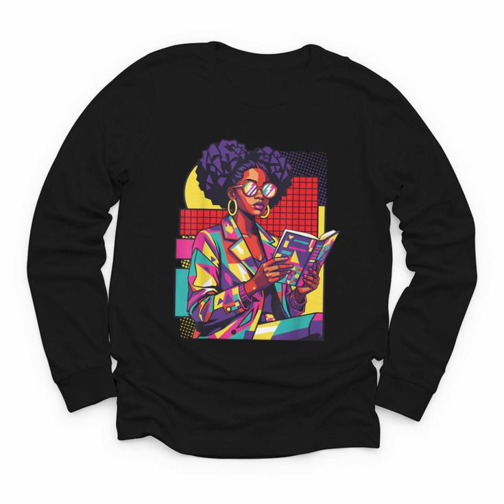 History Woman Reading Book Geometric Girl Educated Youth Long Sleeve Tee
