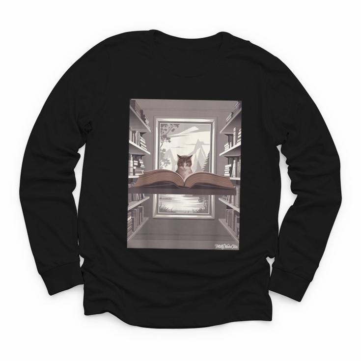 Totally Weird Tees Cat Library Book Reading Literary Youth Long Sleeve Tee