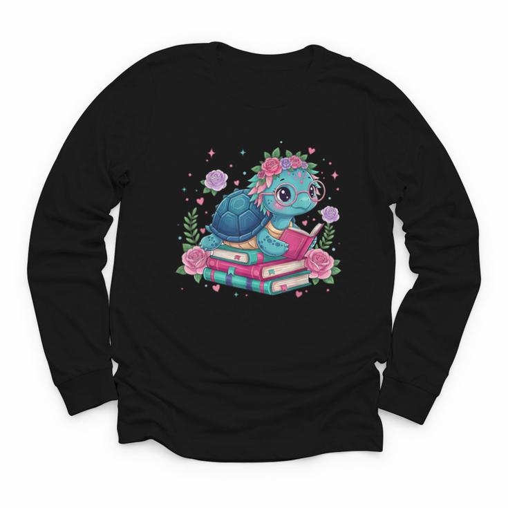 Turtle Bookworm Reading Book Bookworm Book Nerd Cute Graphic Youth Long Sleeve Tee