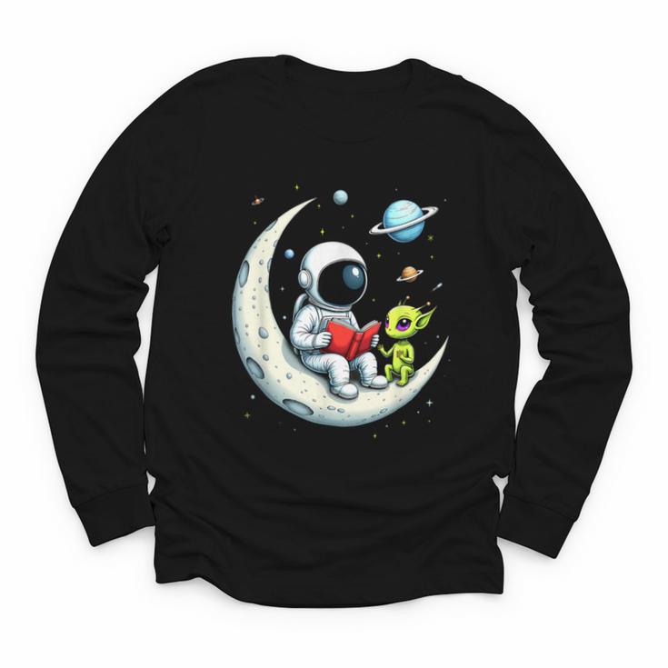 UFO Alien Astronaut Reading Book In Space Youth Long Sleeve Tee