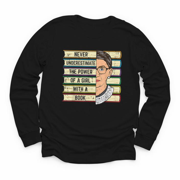 Never Underestimate Girl Read Book Reading Librarian Women Youth Long Sleeve Tee
