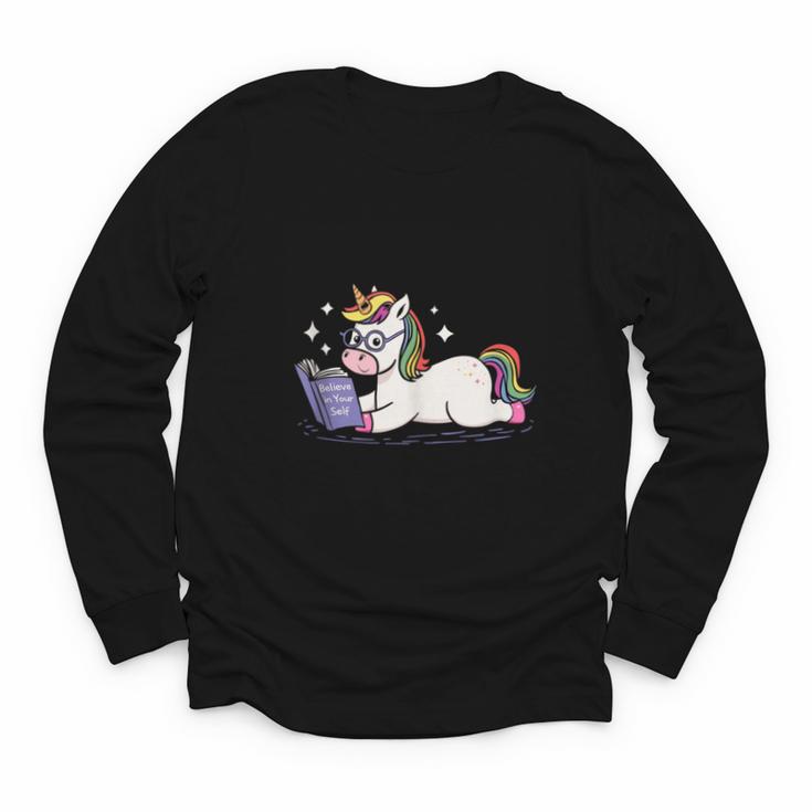 Unicorn Bookworm Believe In Yourself Cute And Inspirational Youth Long Sleeve Tee