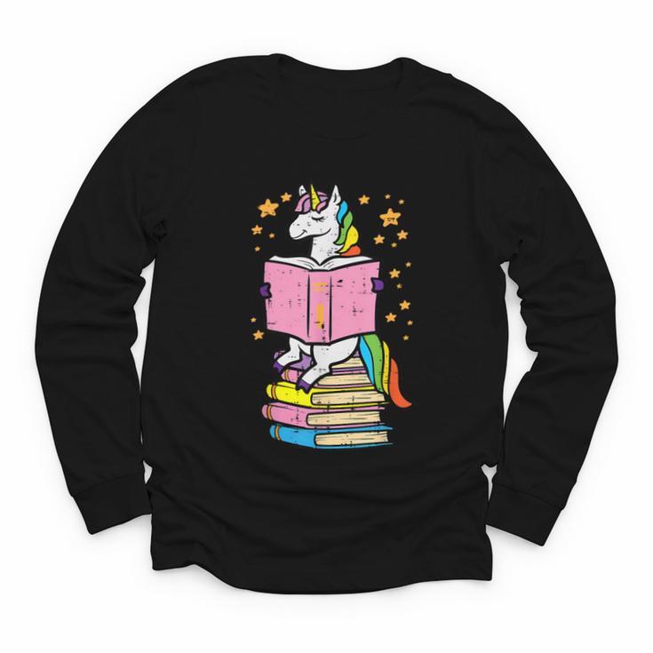 Unicorn Read Reading Book Librarian America Girls Women Youth Long Sleeve Tee