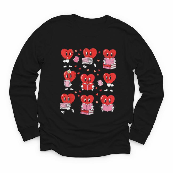 Valentines Day Librarian Heart Reading Book Women Men Kids Youth Long Sleeve Tee