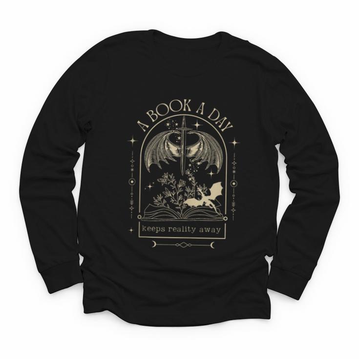 Vintage A Book a Day Keeps Reality Away Spicy Book Readers Youth Long Sleeve Tee