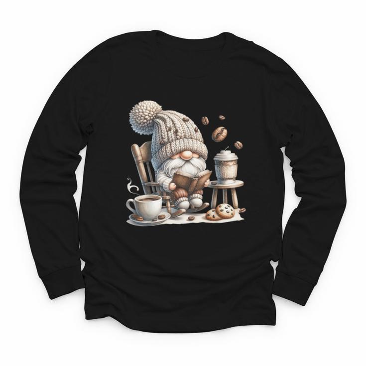 Vintage Cute Gnome Reading Book Coffee Cute Gnome Graphic Youth Long Sleeve Tee