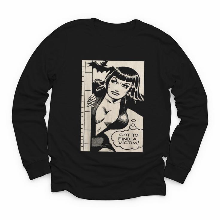 Vintage Vampire Bat Vampire Pin Up Girl Horror Comic Book Youth Long Sleeve Tee