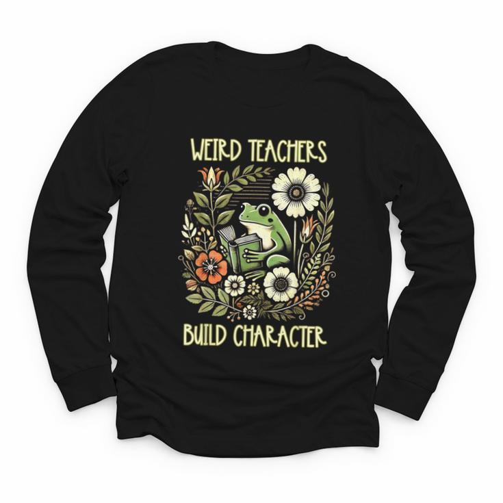 Weird Teachers Build Character Frog Reading Book Librarian Youth Long Sleeve Tee