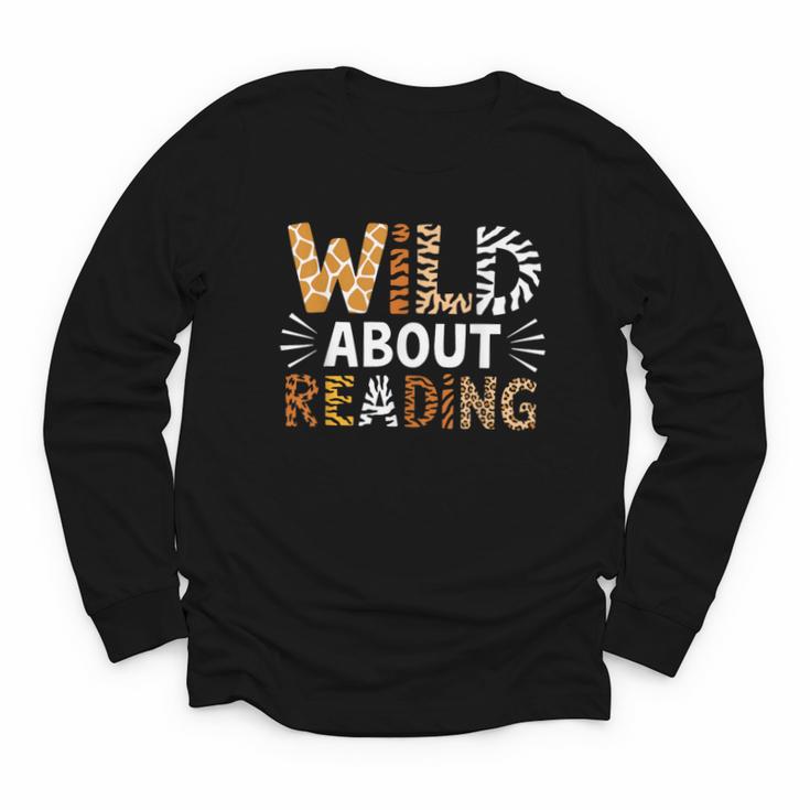 Wild About Reading Animal Bookworm Library Book Lover Reader Youth Long Sleeve Tee