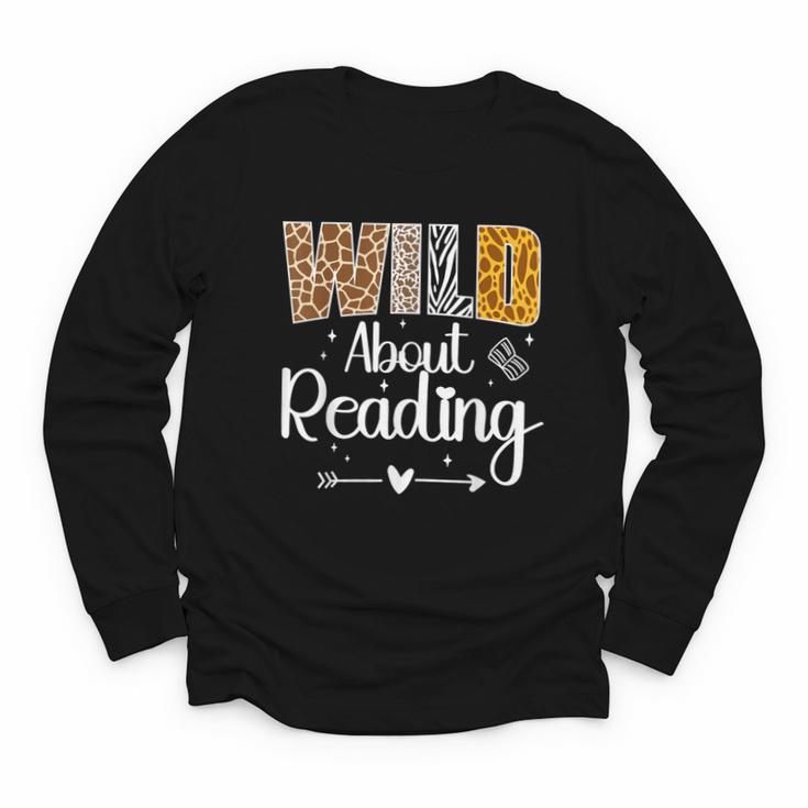 Wild About Reading Book Lover Bookworm Library Day Youth Long Sleeve Tee