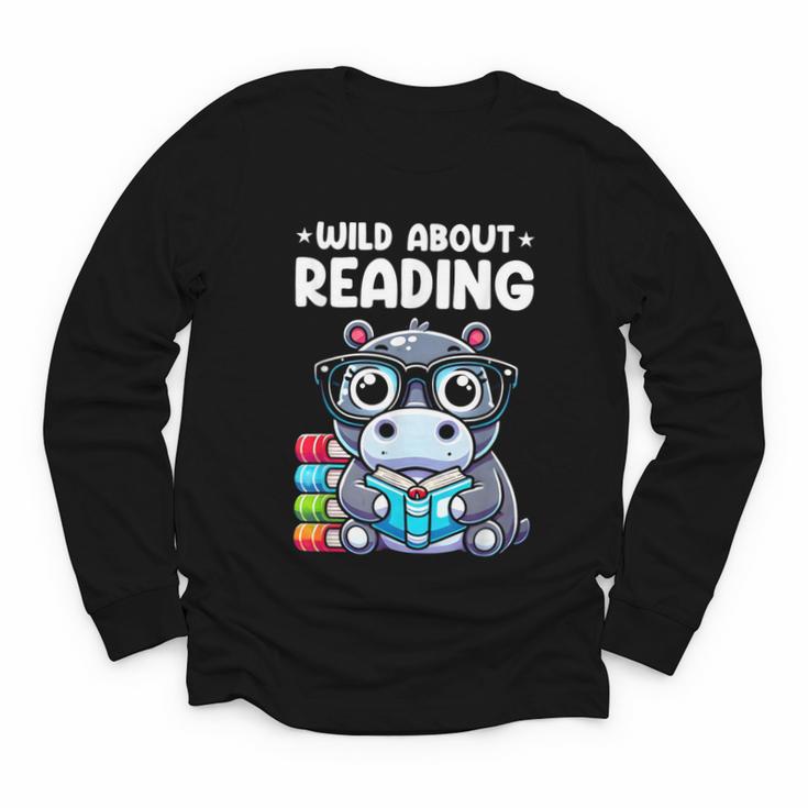 Wild About Reading Book Lover Hippo Youth Long Sleeve Tee