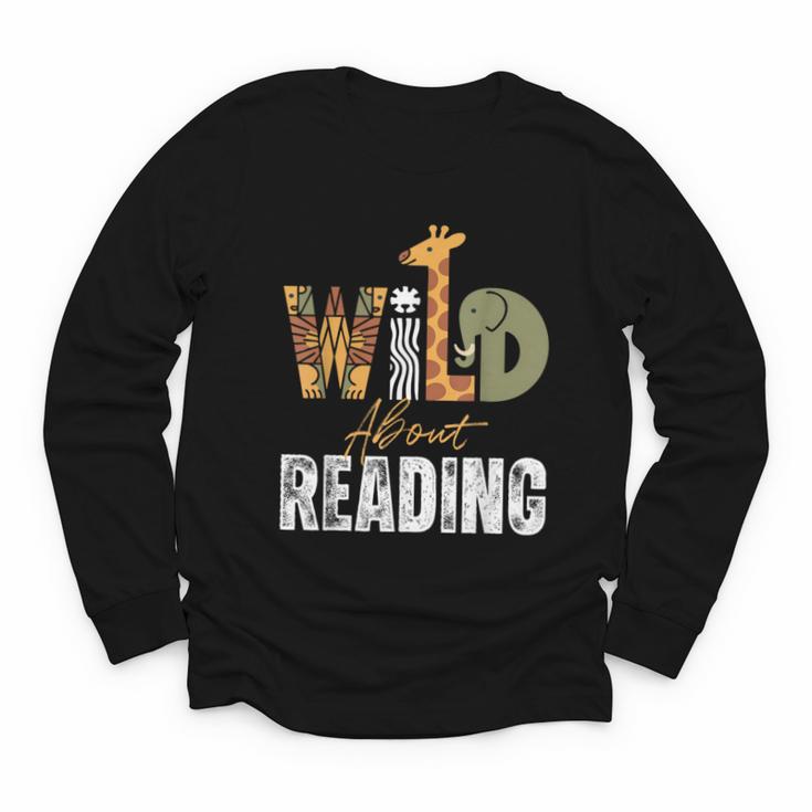 Wild About Reading Books Animal Theme Bookworm Library Day Youth Long Sleeve Tee