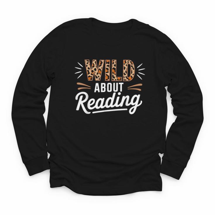 Wild About Reading Books Reader Lover Bookworm Leopard Print Youth Long Sleeve Tee