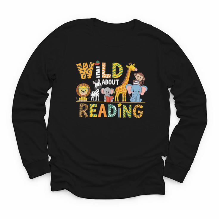 Wild About Reading Kid Love Wild Animal Books Back To School Youth Long Sleeve Tee