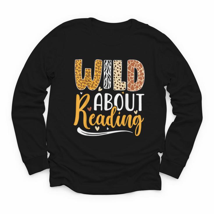 Wild About Reading Lover Bookworm Library Teacher Zoo Animal Youth Long Sleeve Tee