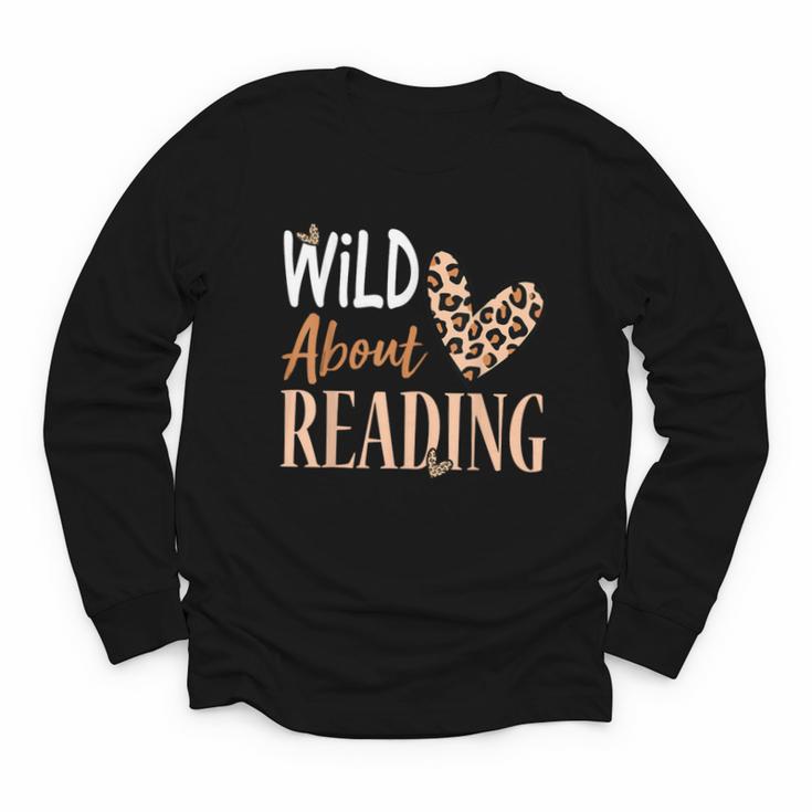 Wild About Reading Teacher Books Reader Lovers Leopard Zebra Youth Long Sleeve Tee